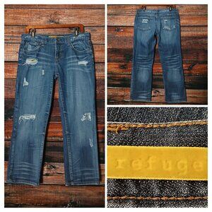 Refuge Jeans 9 Boyfriend Ankle Crop Distressed Blue Denim